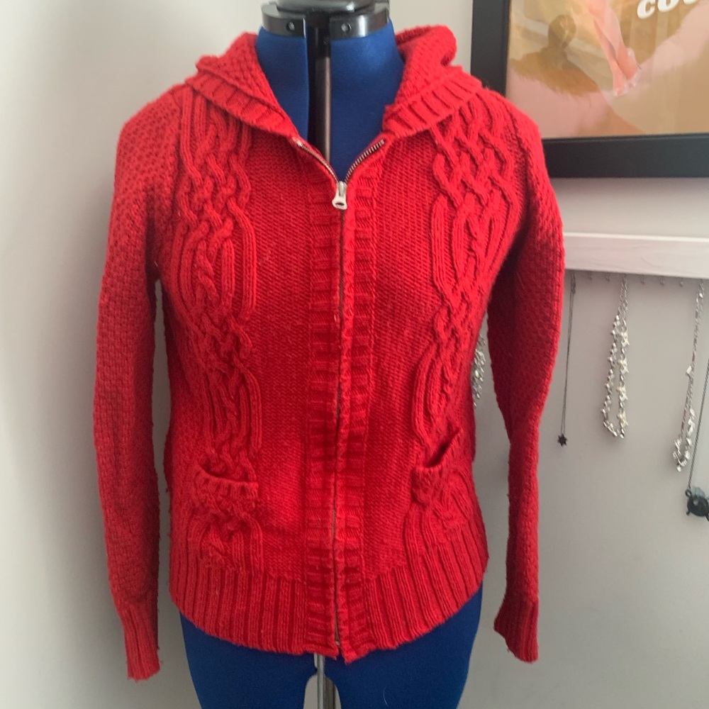Old Navy Red Cable Knit Sweater Jacket